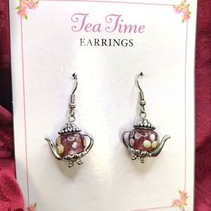 Ganz Quaint Tea Time Teapot Lantern Enamel Bead Earrings!